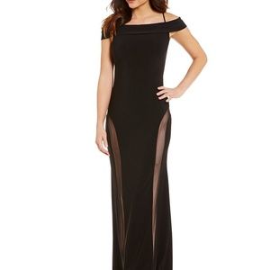 Morgan & Co. Off-The-Shoulder Strappy Black Gown
